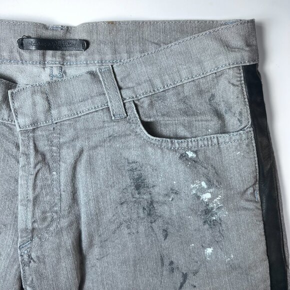 NICOLAS ANDREAS TARALIS Gray Jeans with Splatter paint and Leather Black Trim 28 - Picture 1 of 6